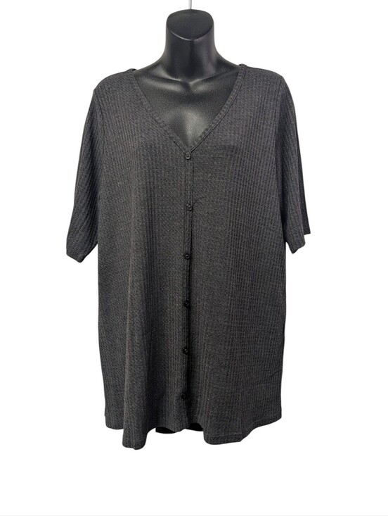 torrid Tops - Torrid Size 2 Charcoal Gray Waffle Knit Button Front V-Neck Short Sleeves Tunic